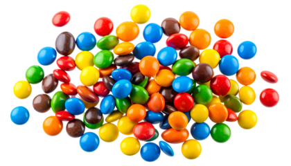A vibrant pile of small, colorful candy pieces scattered randomly against a black background