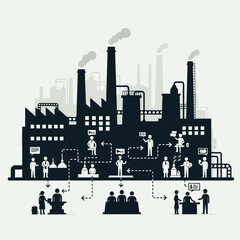 Fototapeta premium Industrial factory building with interconnected business processes and people.