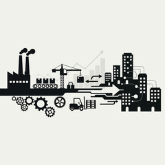 Naklejka premium Industrial supply chain and urban development illustration.