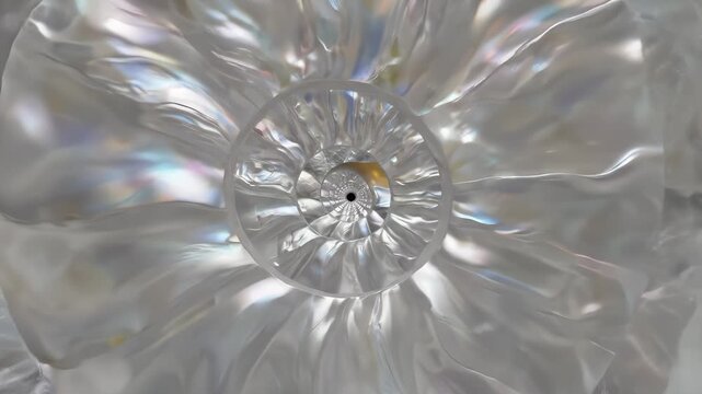 Animated Nautilus Shell Reveals Spiral Pattern in Light Refraction