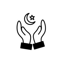 Muslim Praying Hands with Crescent Moon Line Art