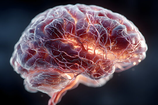 3D-rendered human brain with detailed neural connections and structures. Generative AI - Powered by Adobe