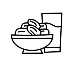 Ramadan Iftar Dates in Bowl and Glass of Water Line Art