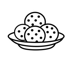 Chocolate Chip Cookies on Plate Line Art