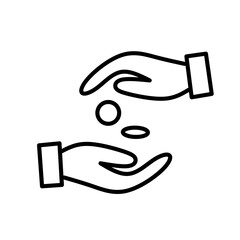 Charity Giving Hands with Coin Line Art Illustration