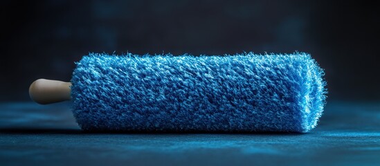 Blue car wash roller, dark studio background, cleaning