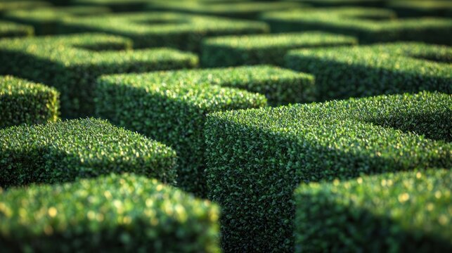 Green cube hedge maze garden sunlight