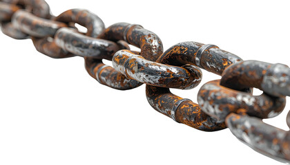 Fototapeta premium Close-up of a heavily rusted metal chain on a black background, with links in focus