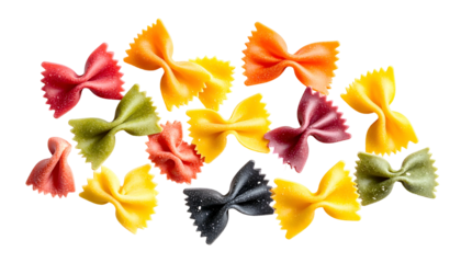 Close-up of colorful farfalle pasta pieces on a black background