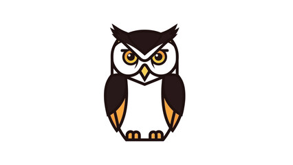 Wise owl with yellow eyes and dark brown feathers