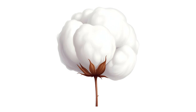 Realistic rendering of a fluffy, white cotton boll against a pure black background