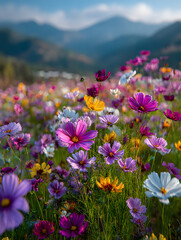 Obraz premium Multicolor Cosmos meadow field spring