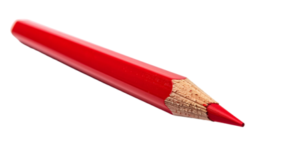 A close-up of a sharpened red pencil against a black background