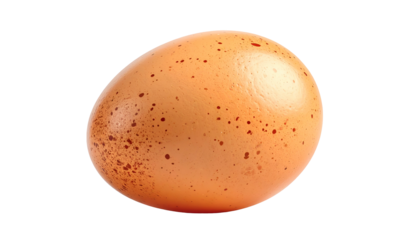 An isolated close-up of a speckled, brown chicken egg against a black background