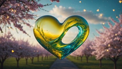 Walentynkowe serce w kolorach żółtego i zielonego jako symbol miłości oraz dnia zakochanych.