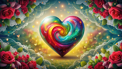 Walentynkowe serce w kolorach ż&oacute;łtego i zielonego jako symbol miłości oraz dnia zakochanych.