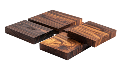 Four wooden blocks with varied grain patterns, angled on a black backdrop