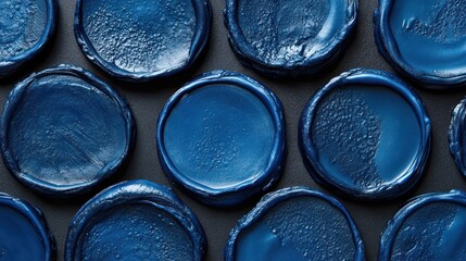Abstract pattern of dark blue seals on dark background.  Possible use  Wallpaper, branding, or design inspiration