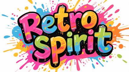 Colorful graffiti-style text reading 'Retro Spirit' with vibrant paint splashes in the background