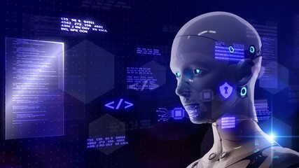 Cybersecurity cybercrime internet scam business, Cyber security platform privacy protection 3D Al robot safety icon, VPN computer virus attack defense, identity privacy data hacking malware firewall - Powered by Adobe