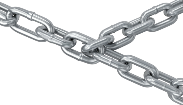 Close-up of intertwined, shiny metallic chains with a black background - Powered by Adobe