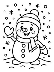Cheerful Snowman's Winter Wonderland: A delightful snowman stands amidst a flurry of snowflakes, exuding a sense of warmth and festive cheer.