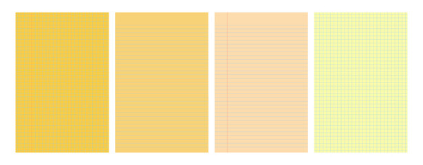 Set of yellow legal pad pages with lined or grid designs