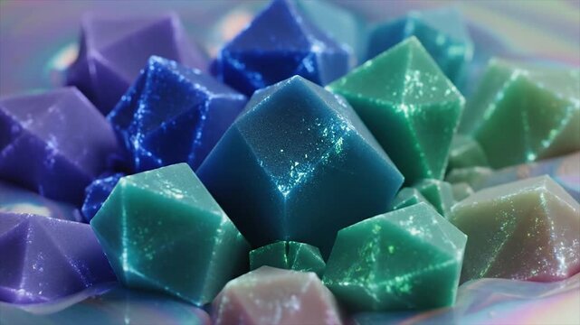 Colorful geometric crystal shapes in a vibrant and artistic display.