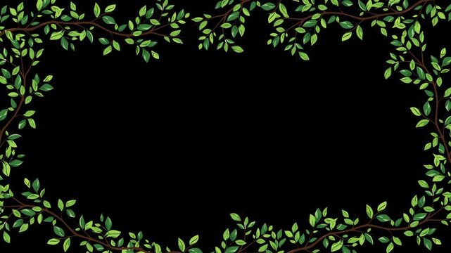 A serene animation of a tree leaf frame on a black background