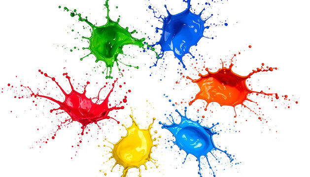 Vibrant, colorful paint splashes in a radial design against a stark black background - Powered by Adobe