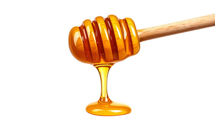 Honey dipper dripping golden, viscous liquid; dark background