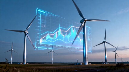 Wind turbines with digital graph overlay