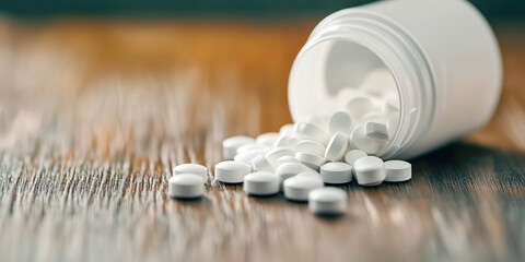 Colourful pills lying on the table. Health care concept.