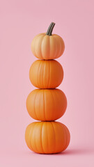 Stacked pumpkins on pink background. Halloween autumn concept.