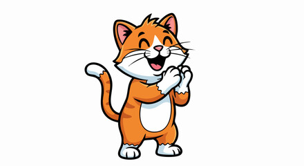 Fototapeta premium Happy orange cartoon cat standing and smiling joyfully.