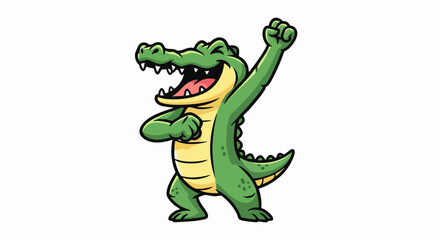 Fototapeta premium Cartoon Crocodile Celebrating with Raised Fist and Open Mouth.