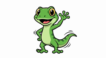 Obraz premium Cute Cartoon Green Gecko Waving Hello.