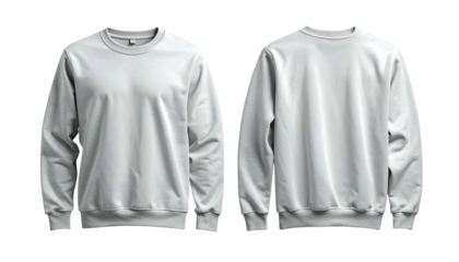 Front and back views of a white crewneck sweatshirt on a black background (1)