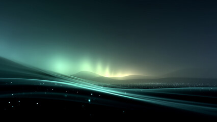 Wavy green aurora light ribbon in dark sky background
