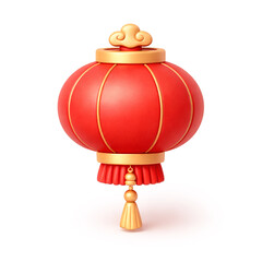 Obraz premium High-quality 3D rendering of a classic round red Chinese lantern with gold tassels. Symbol of light and reunion