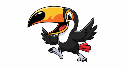 Cheerful cartoon toucan with a large colorful beak.