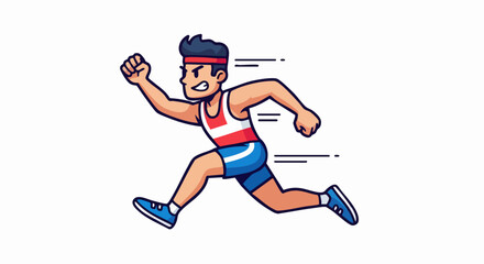 Cartoon Athlete Running Fast in a Race.