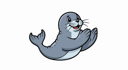 Cute cartoon seal with happy expression and raised flippers.