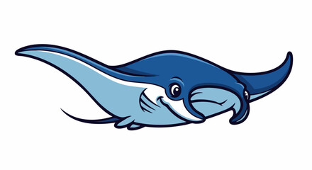 Happy blue manta ray cartoon mascot swimming.