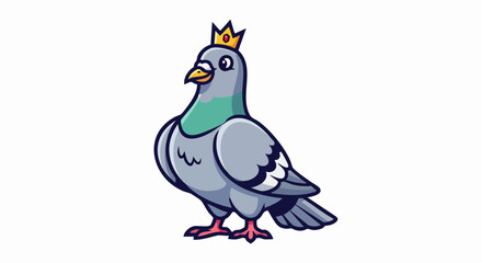 Cartoon pigeon wearing a golden crown.