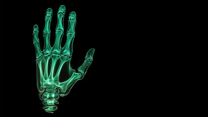 X-ray hand bones cropped on black background. Radiology scan concept.