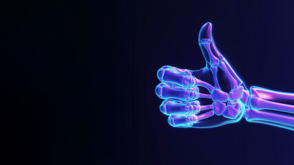 X-ray thumbs up gesture on dark background. Approval and medical concept.