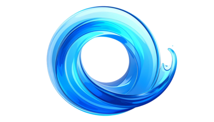 3D-rendered swirling blue water element, ring-like, with gradient, on black