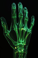 X-ray view of human hand bones on black background. Medical radiology concept.