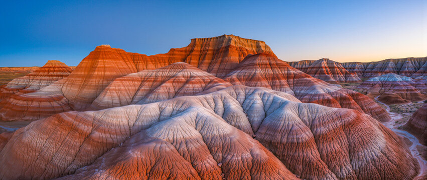 sunset in badlands mountains